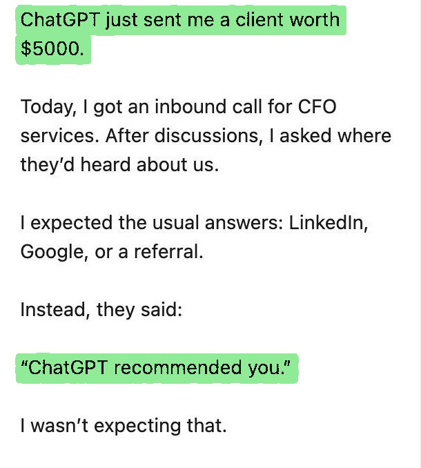 Omkar Dumbre CPA LinkedIn post about a client from ChatGPT
