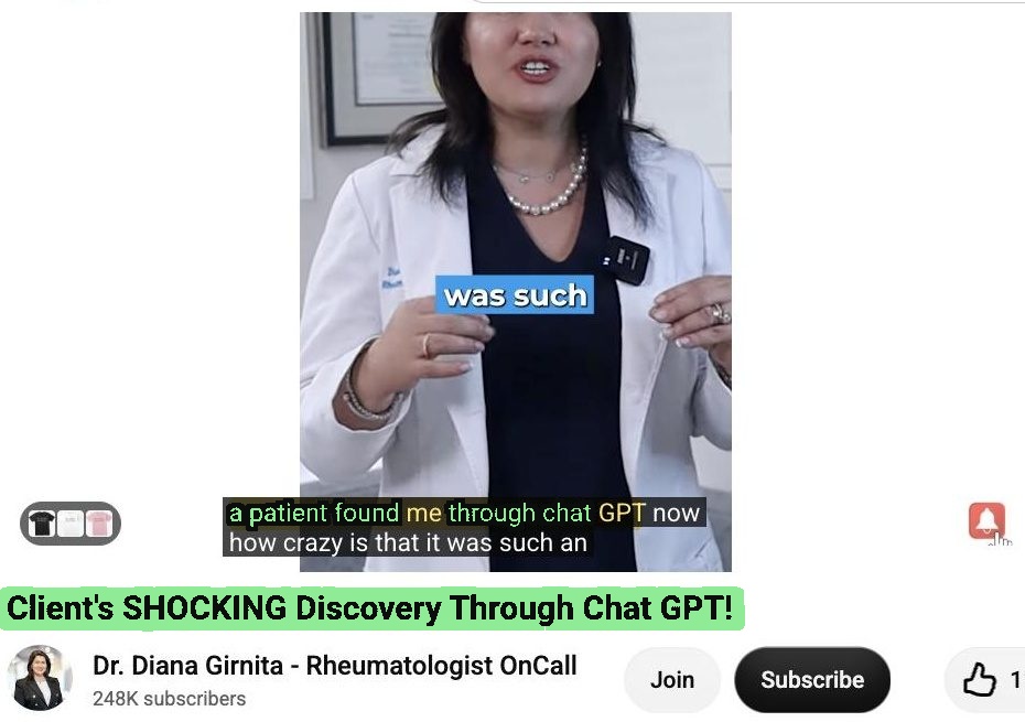 Dr. Diana Girnita YouTube video paused on her caption about a patient from ChatGPT