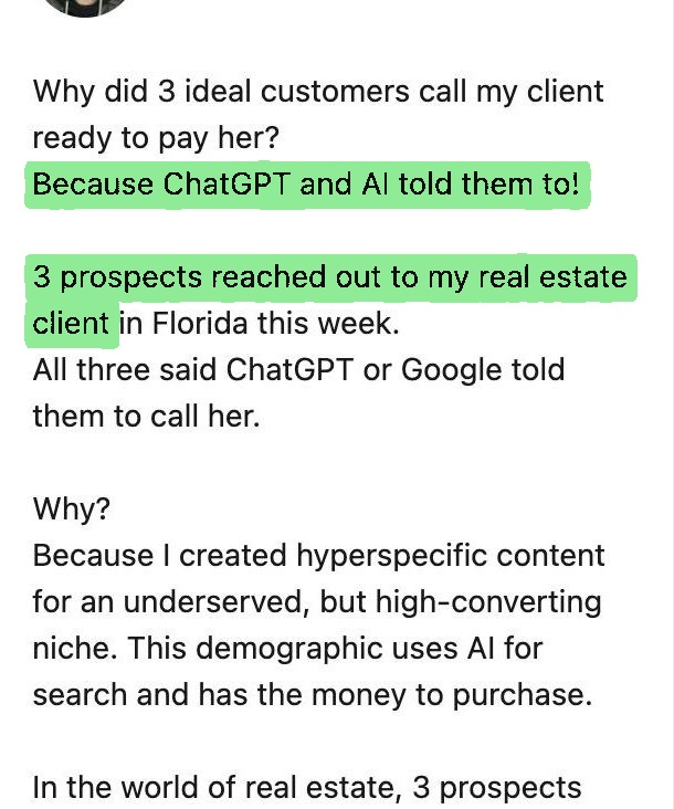 Samrat Saha LinkedIn post about three prospects who called his real estate client