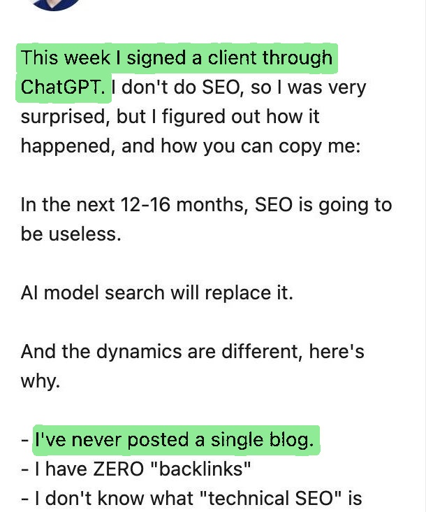 Thijs Jagtenberg LinkedIn post about signing a client through ChatGPT